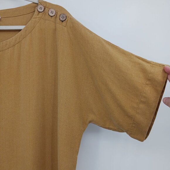 J. Jill Pure Jill Mustard Yellow Button Shoulder Shift Dress Size Large Fall - Picture 9 of 13